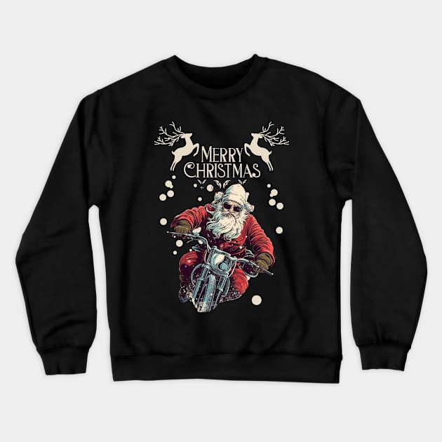 Santa Celebrate Christmas With Motorcycle Crewneck Sweatshirt by FrogandFog